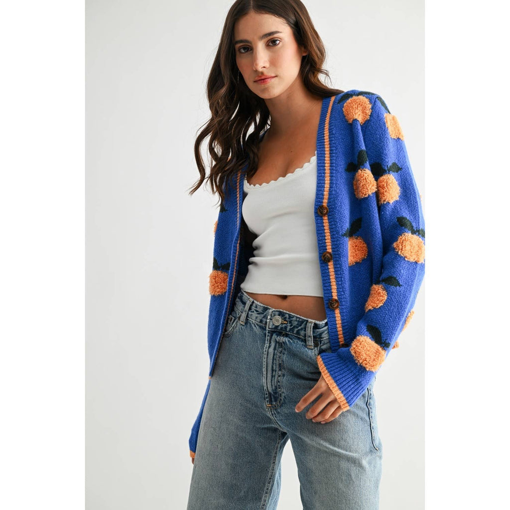 CJW26759 CARDIGAN WITH TEXTURED ORANGE ACCENTS: BLUE/LT. ORANGE / S-M-L(3-2-1)