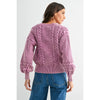 CEW26163 WASHED BLENDED BERRY CABLE KNIT CARDIGAN: BERRY / S-M-L(3-2-1)