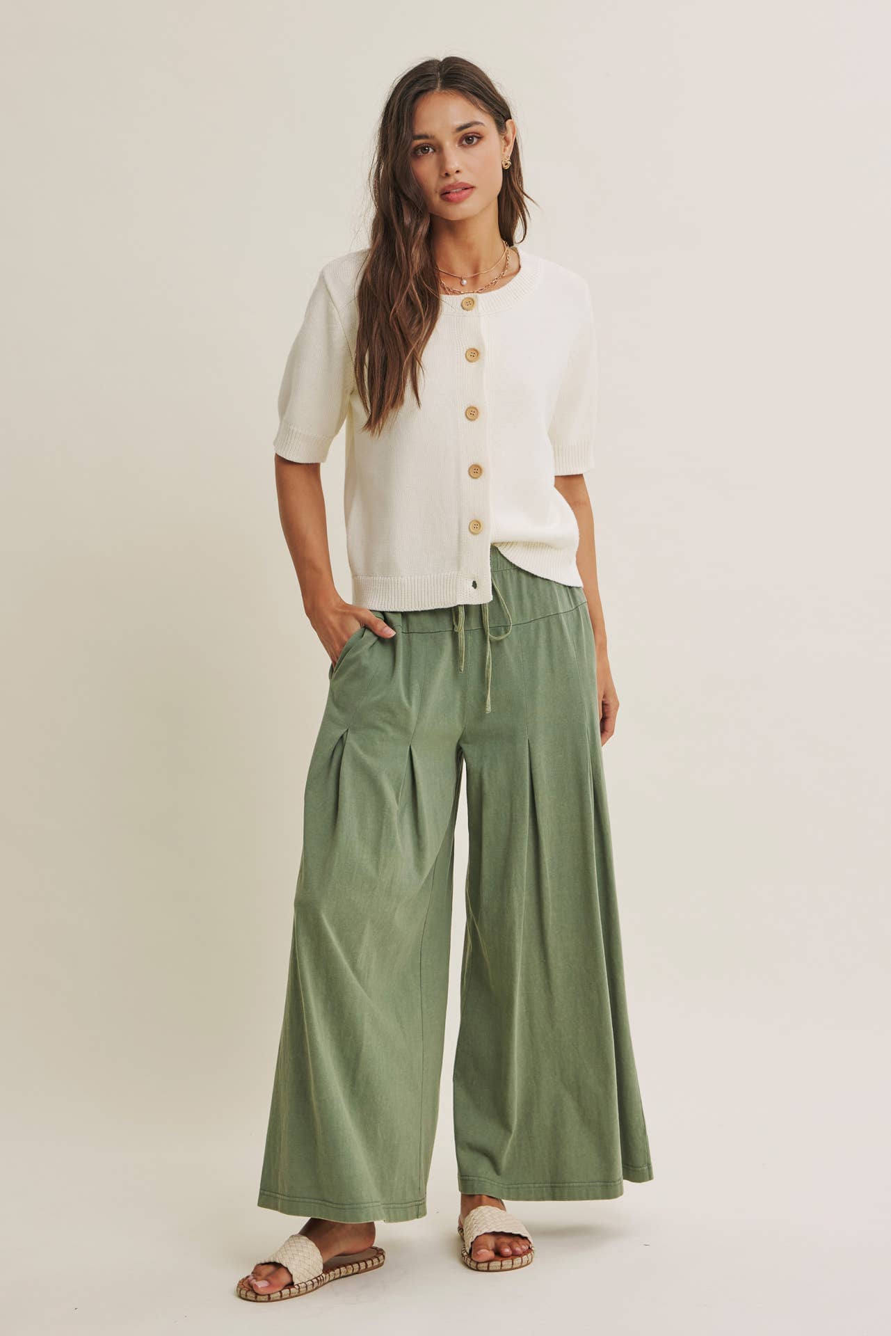 WEEKEND COFFEE MINIMAL SILHOUETTE COTTON CARDIGAN: IVORY / S