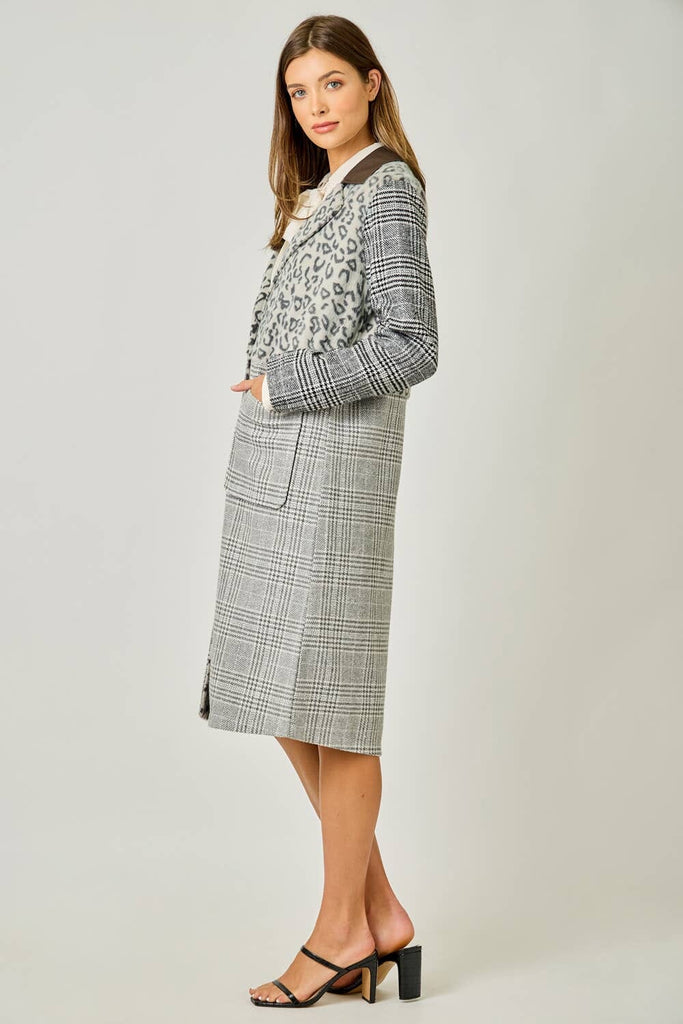61271 Mixed Media Long Coat: Grey Mix / Small