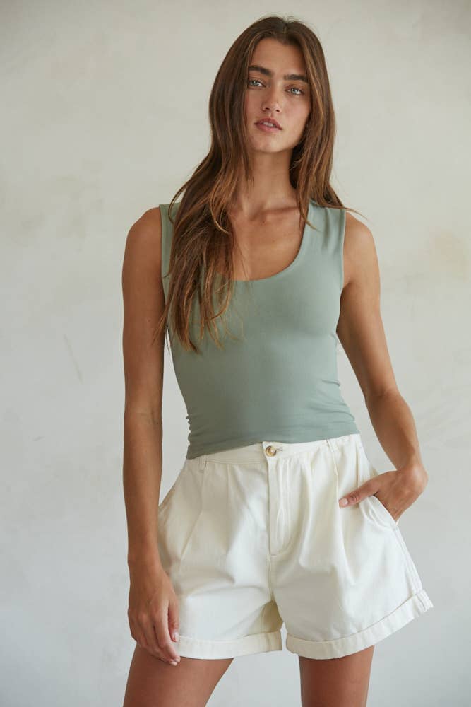 S1187N | Double Layered Seamless Top: Green Tea / SM