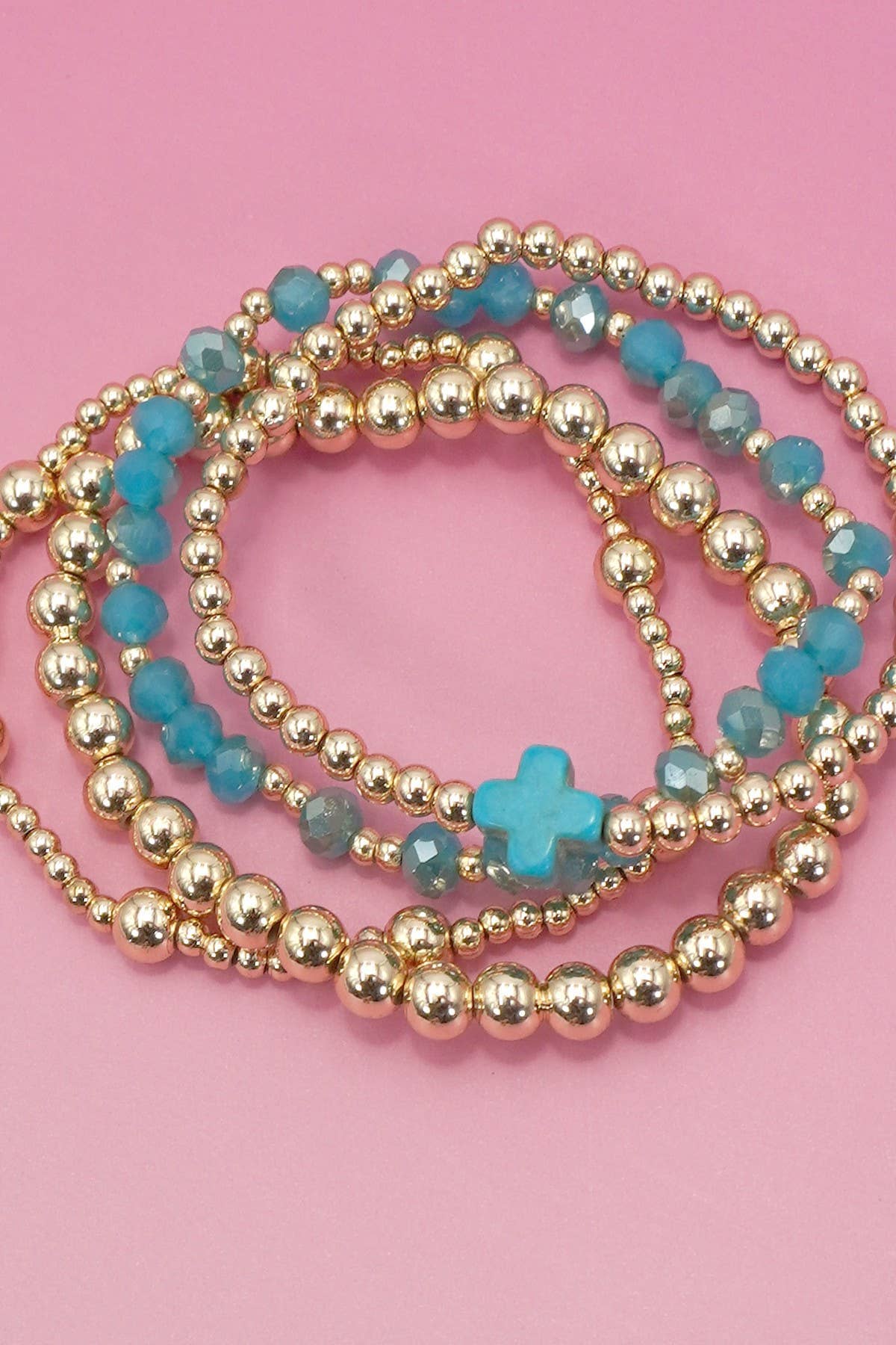 BOHO CROSS MULTI COLORFUL BEADED STRETCH BRACELET | 40B5180: TURQ