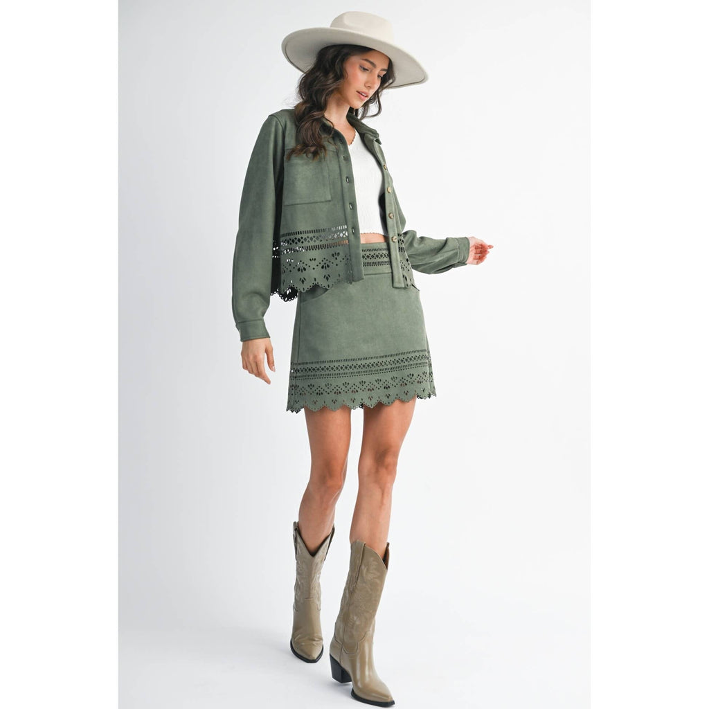 LASERCUT DETAILING JACKET: OLIVE / S-M-L(3-2-1)