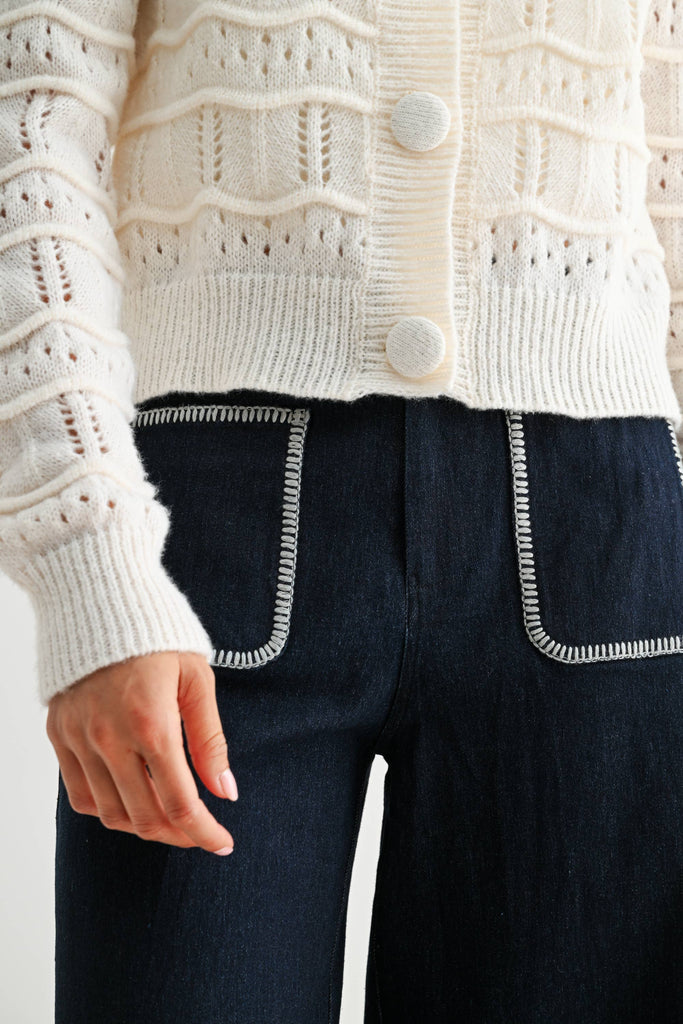 TEXTURED KNIT BUTTON FRONT CARDIGAN - CWT26598: CREAM / S-M-L (3-2-1)