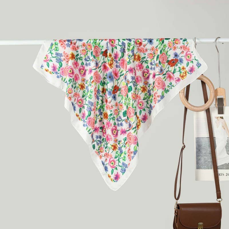 LARGE FLORAL PRINT BANDANA SCARF | 40SC656: White | Stella & Grace Boutique .