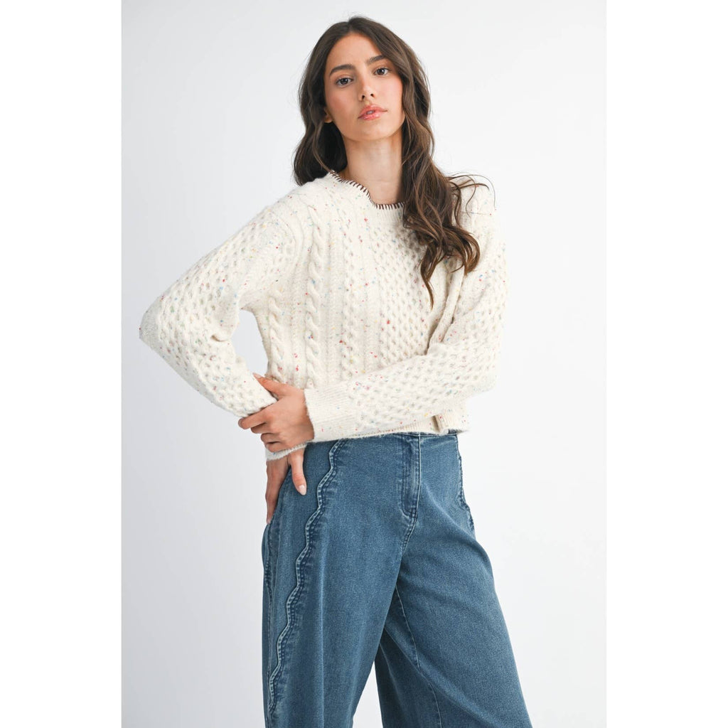 SPECKLED KNIT SWEATER: CREAM MULTI / S-M-L(3-2-1)