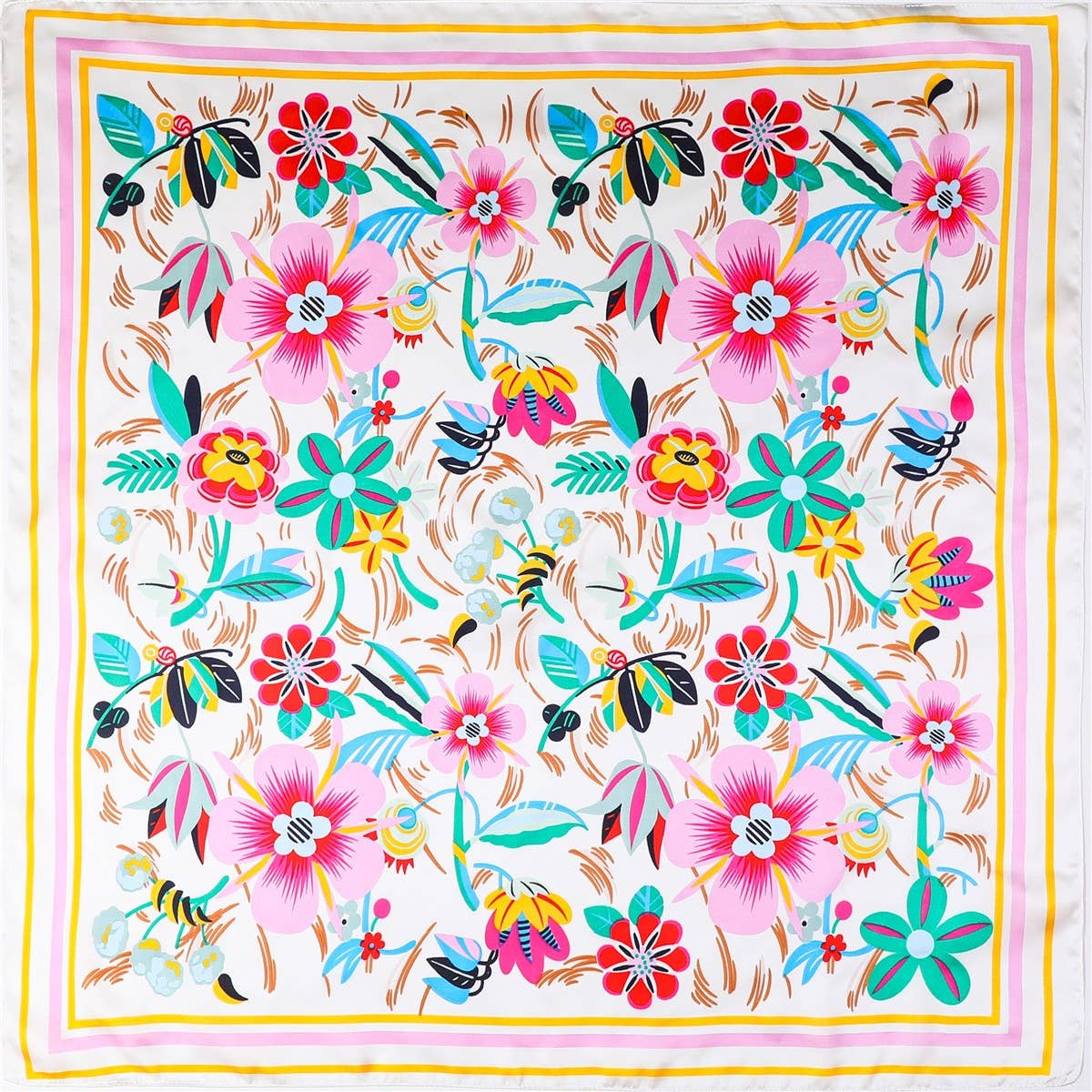 Multi-Color Floral Silk-Feel Scarf | 40SC704: Off White | Stella & Grace Boutique .
