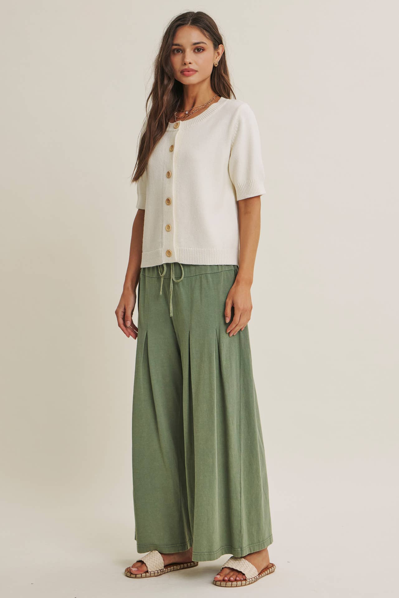 WEEKEND COFFEE MINIMAL SILHOUETTE COTTON CARDIGAN: IVORY / S