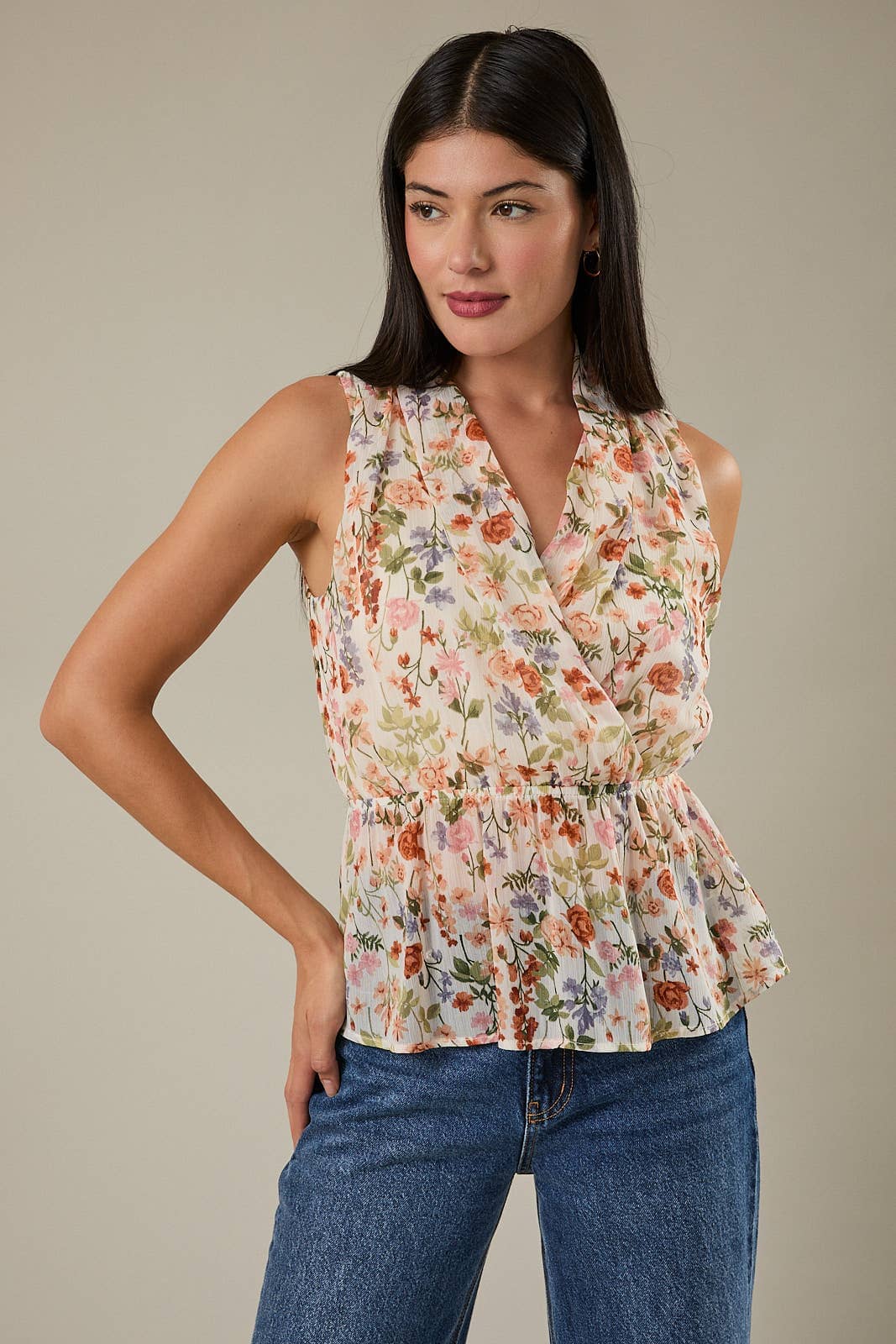 Floral Surplice Peplum Top