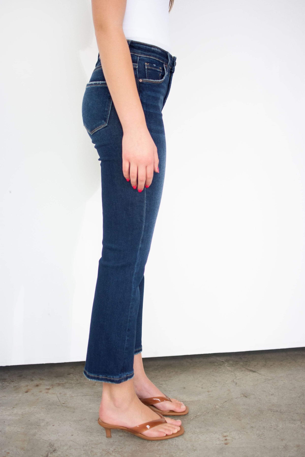 RISEN Deep Blue Tummy Control High Rise Crop Bootcut Jeans