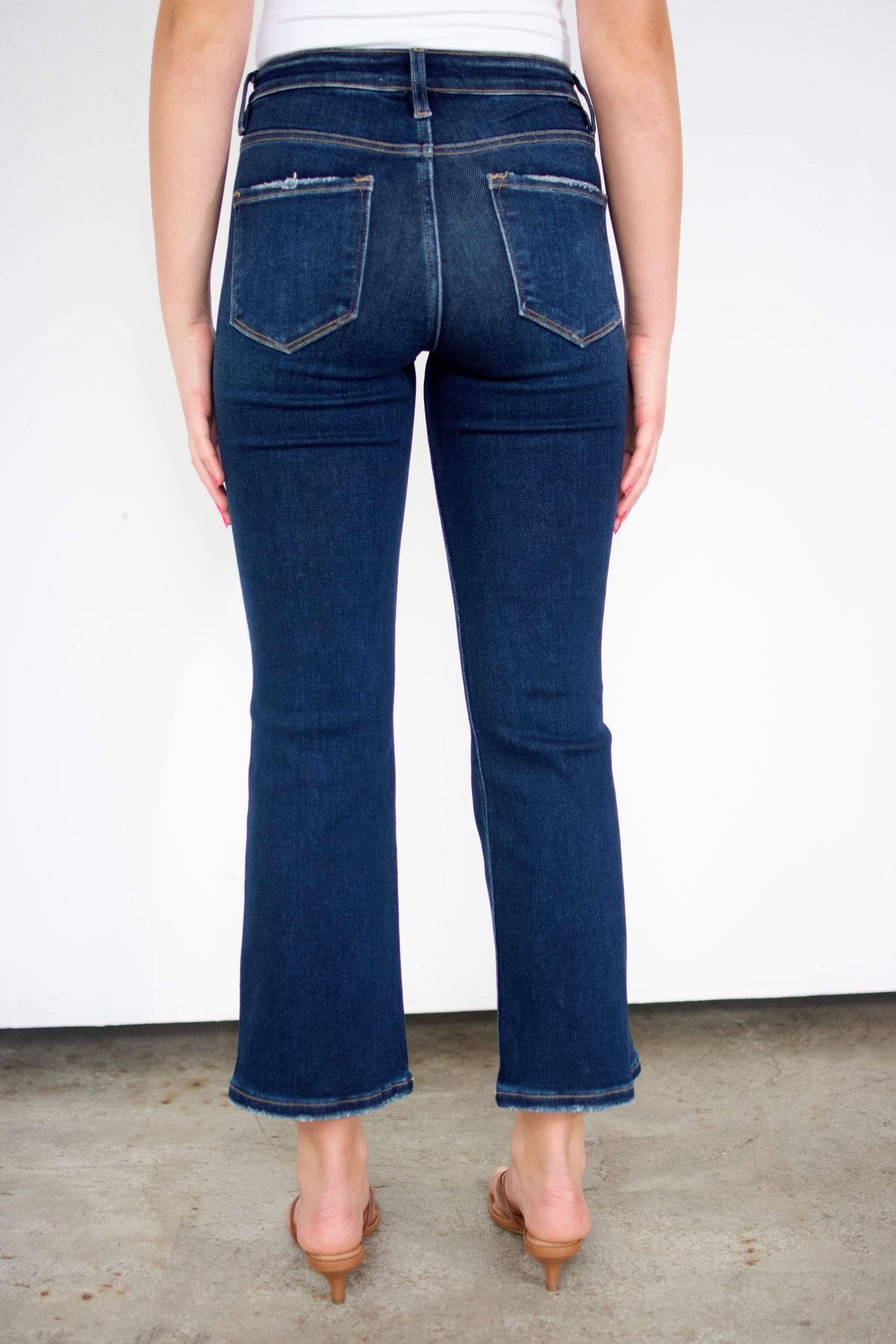 RISEN Deep Blue Tummy Control High Rise Crop Bootcut Jeans
