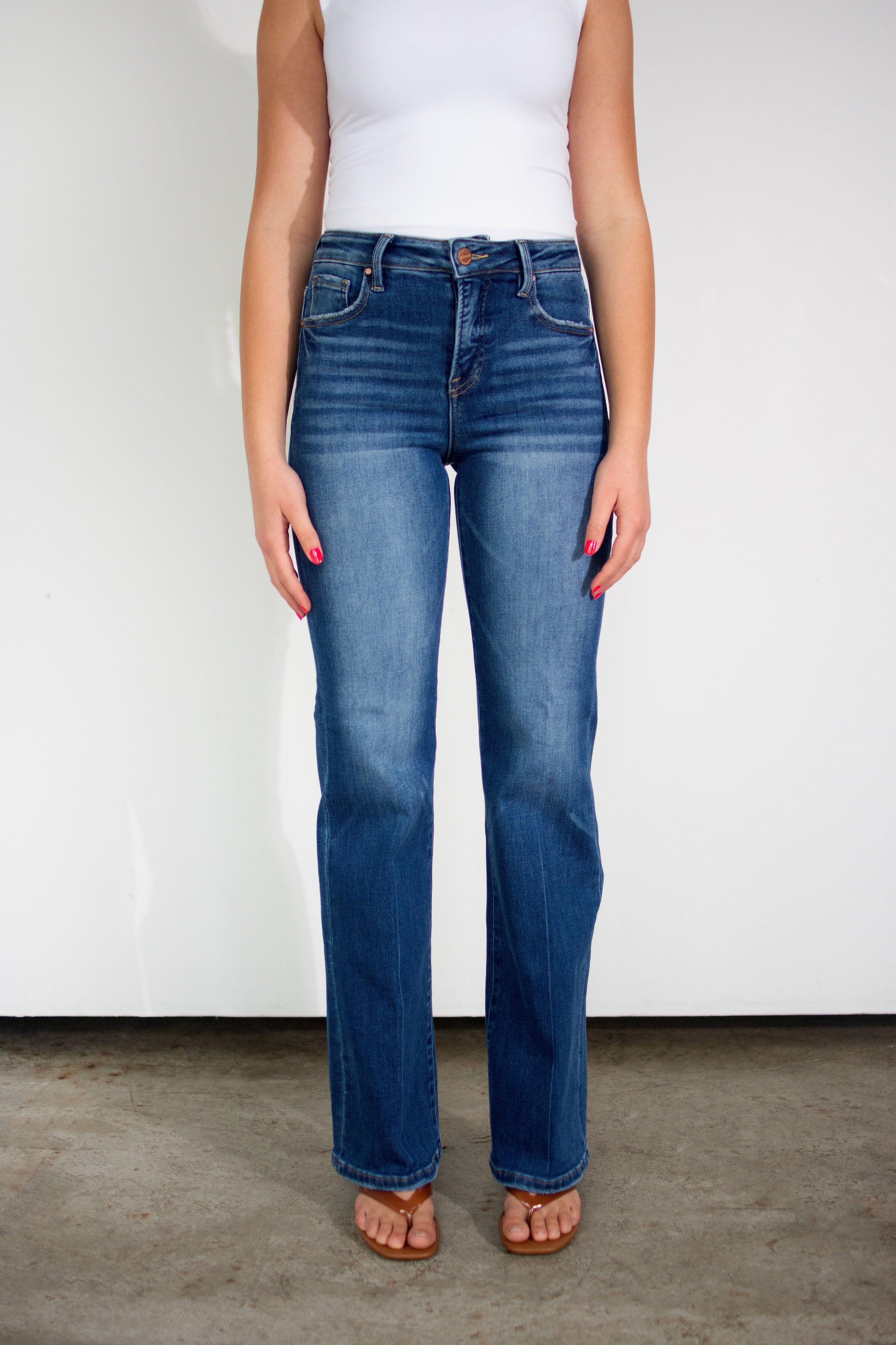 RISEN Tummy Control Dark Wash High Rise Wide Flare Jeans