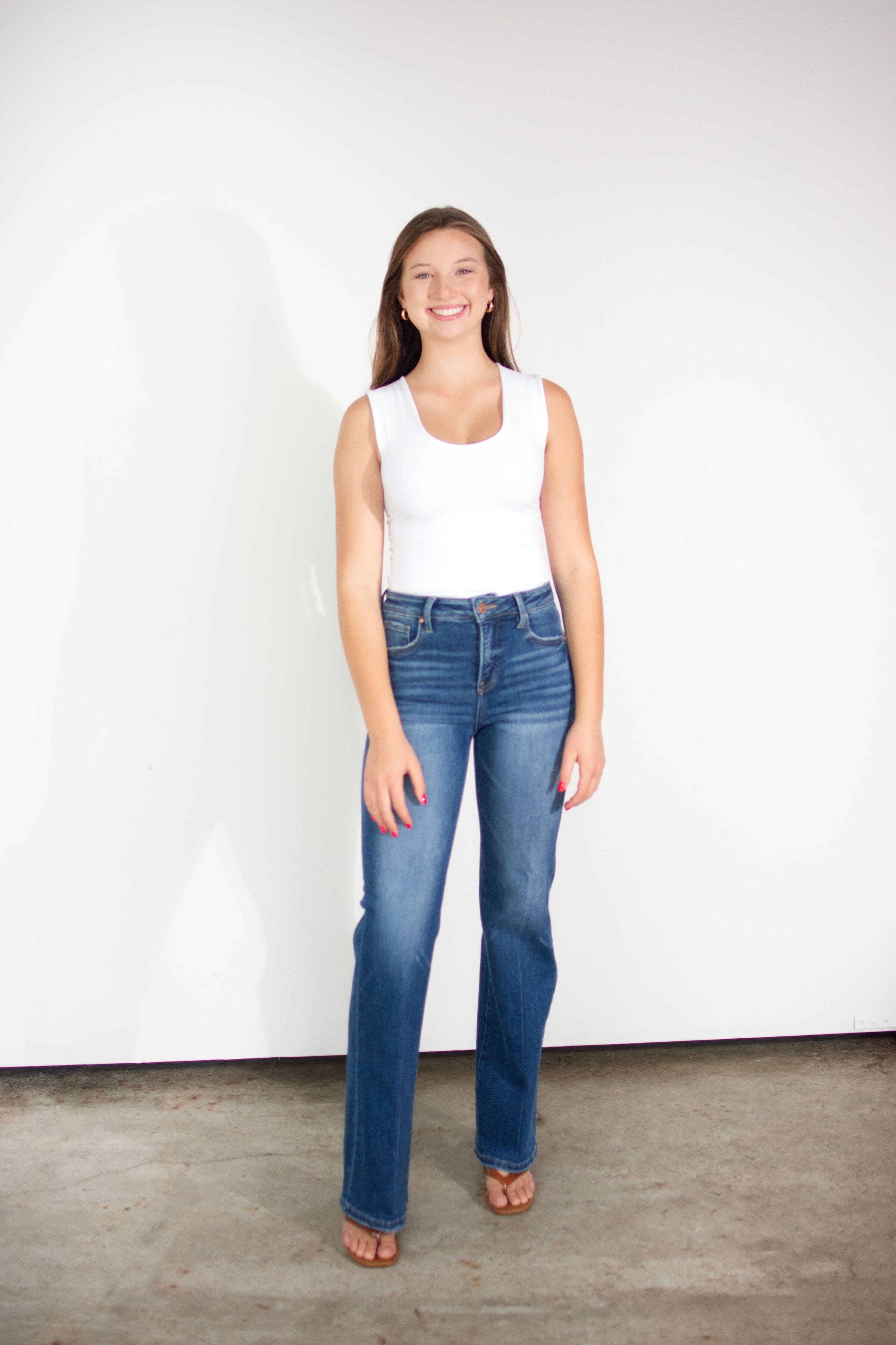 RISEN Tummy Control Dark Wash High Rise Wide Flare Jeans