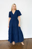 Navy Surplice Pintuck Tiered Maxi Dress