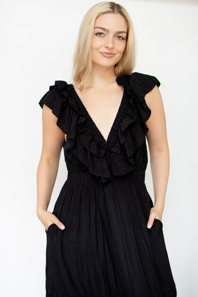 Black Ruffle Tiered Maxi Dress
