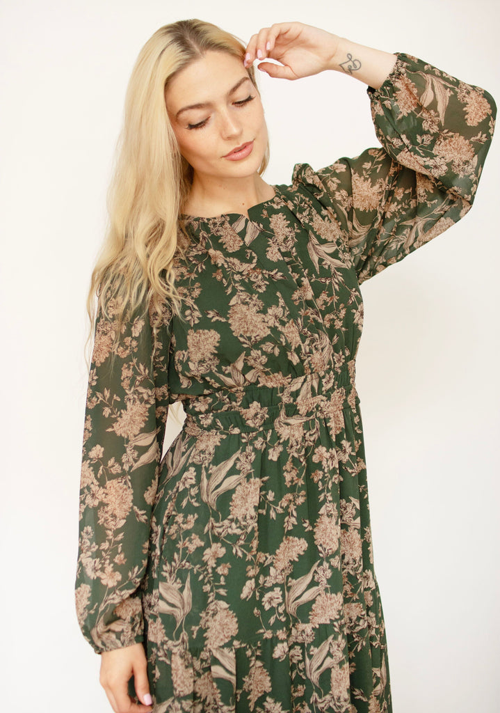 Sea Green Woven Print Tiered Maxi Dress