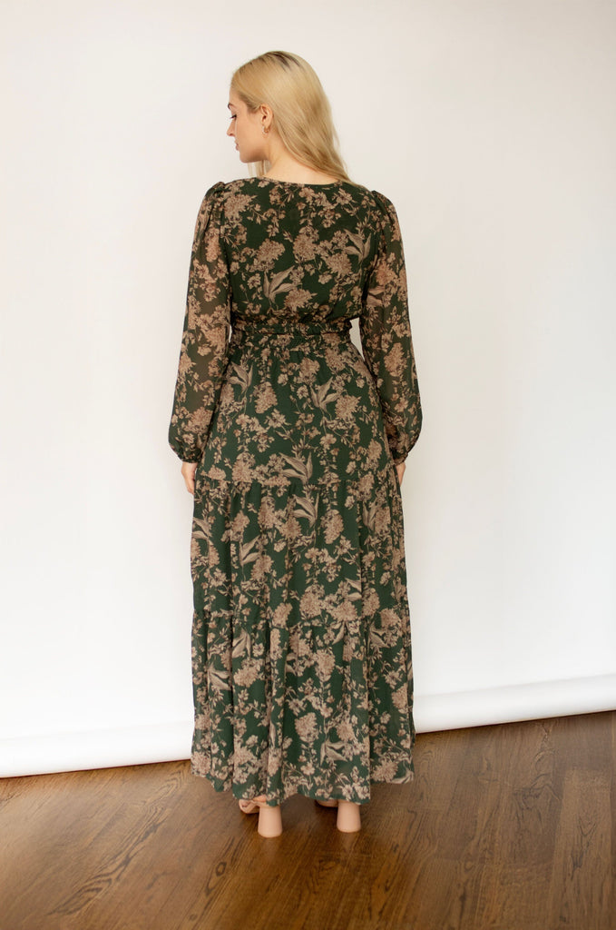 Sea Green Woven Print Tiered Maxi Dress