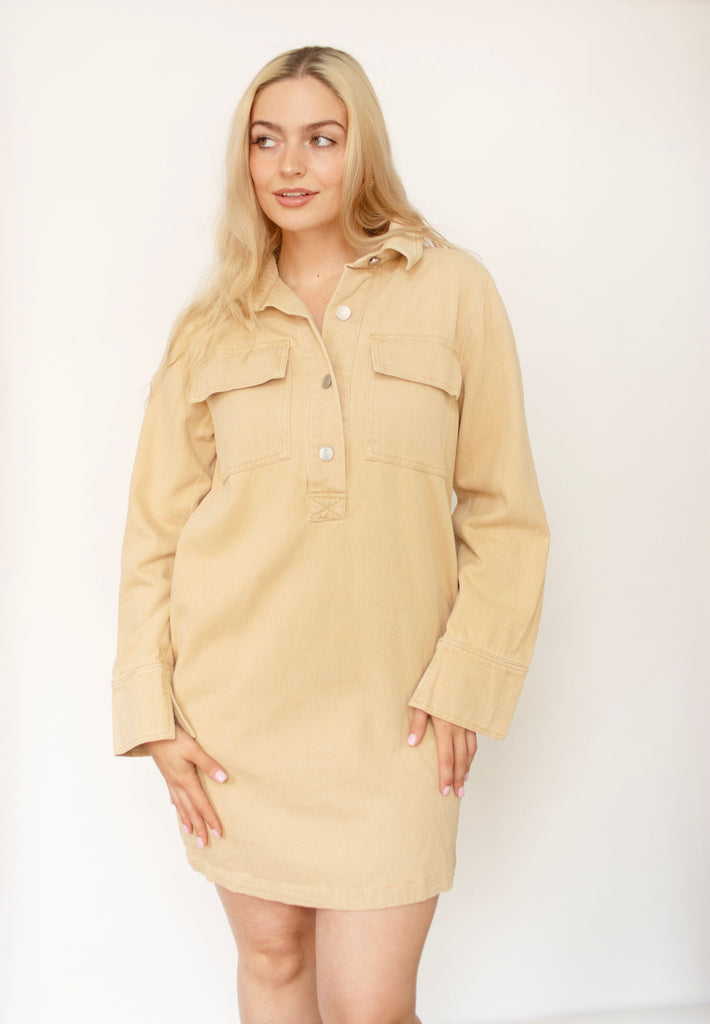 Taupe Washed Woven Shirt Dress