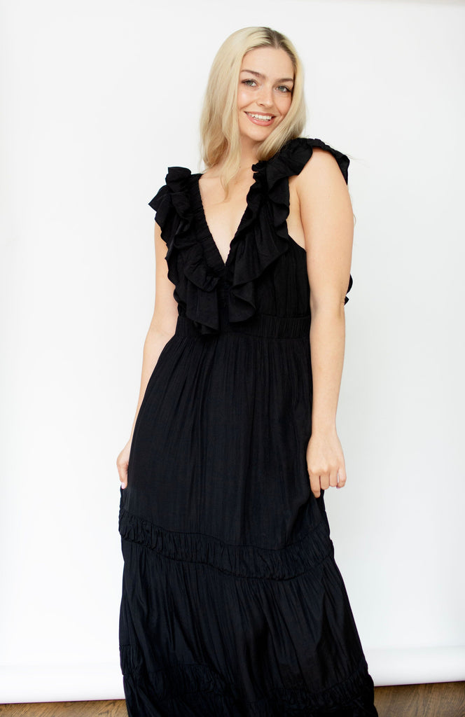 Black Ruffle Tiered Maxi Dress