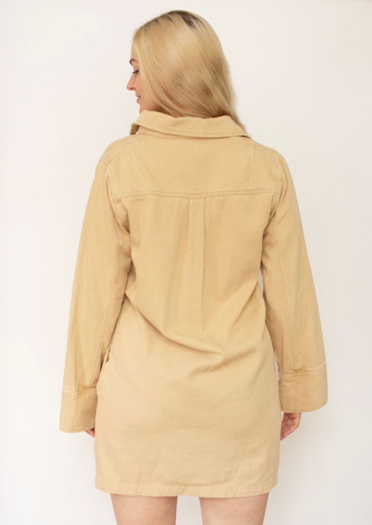 Taupe Washed Woven Shirt Dress