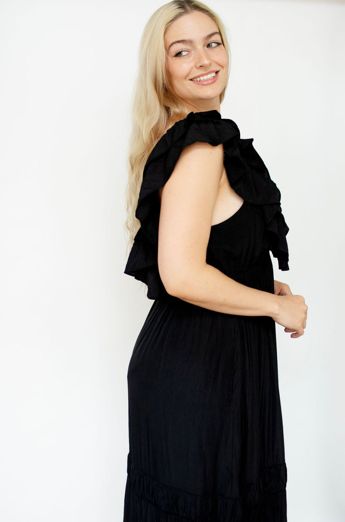 Black Ruffle Tiered Maxi Dress