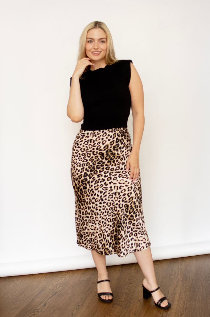 Leopard Satin Midi Skirt