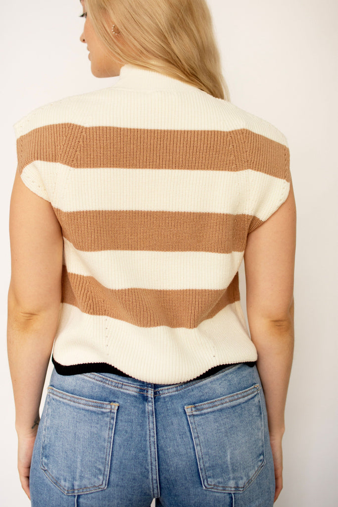 Striped Mock Neck Sleeveless Sweater