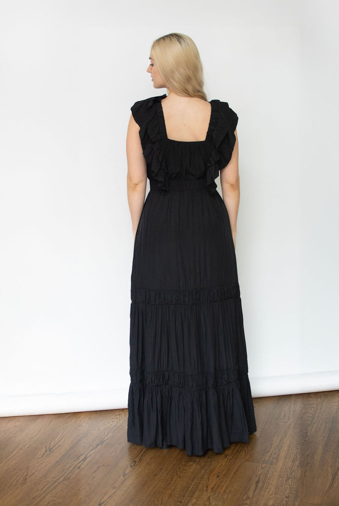 Black Ruffle Tiered Maxi Dress