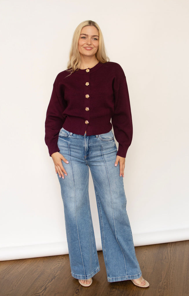 Wine Cropped Cardigan