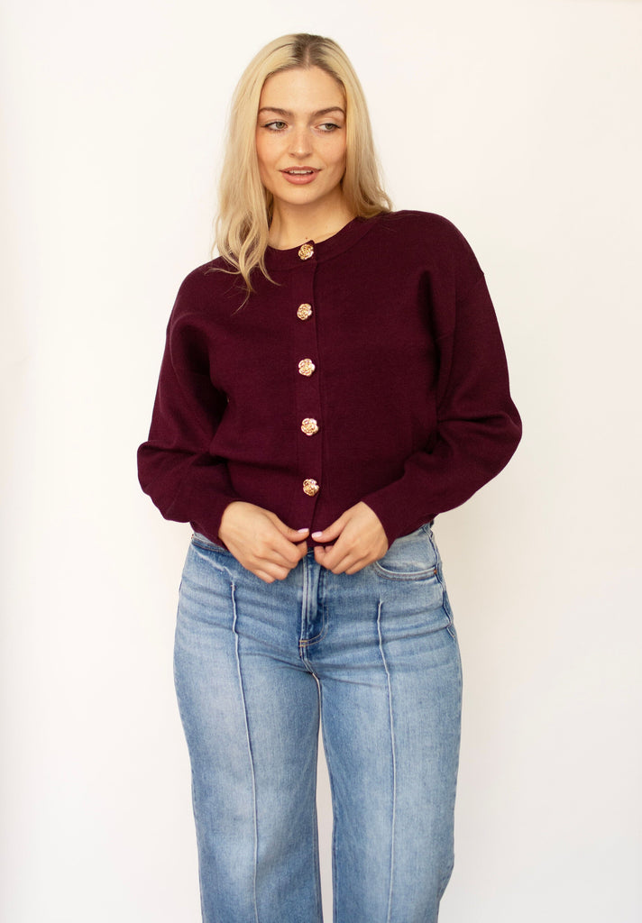 Wine Cropped Cardigan