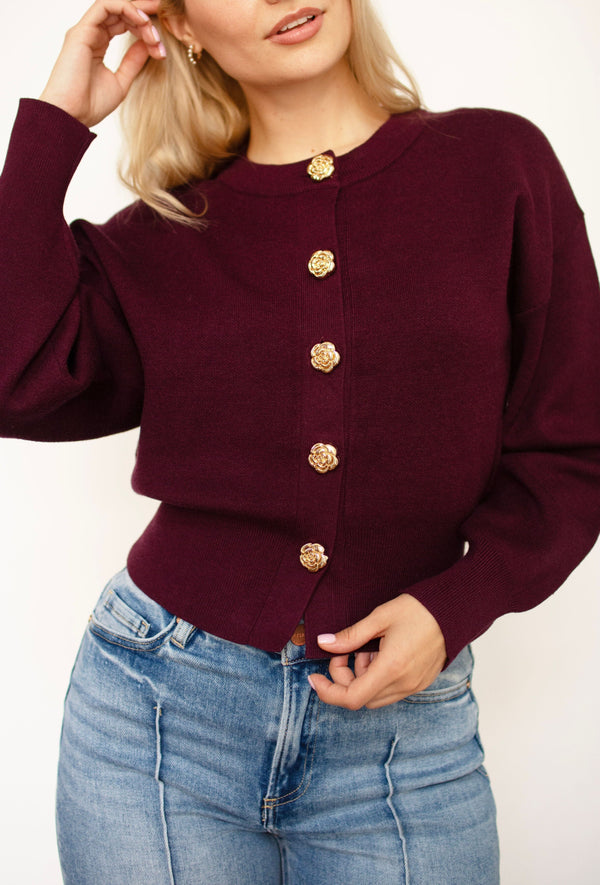 Wine Cropped Cardigan