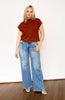 Rust Knit Mock Neck Pullover Top