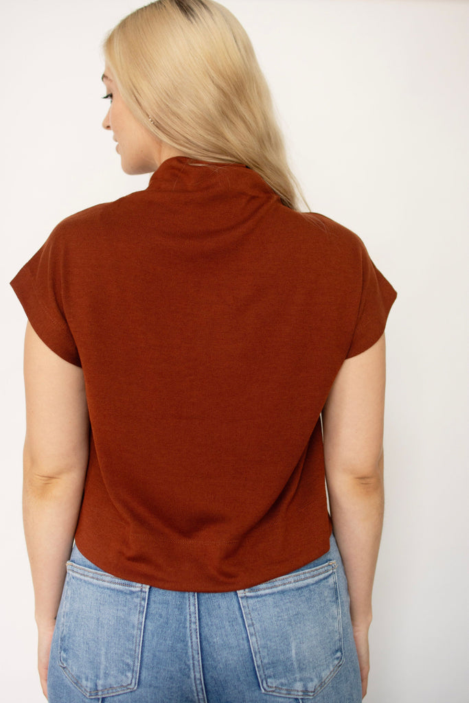Rust Knit Mock Neck Pullover Top