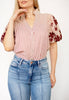 Burgundy Stripe Floral Embroidered Shirt