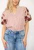 Burgundy Stripe Floral Embroidered Shirt