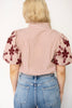 Burgundy Stripe Floral Embroidered Shirt