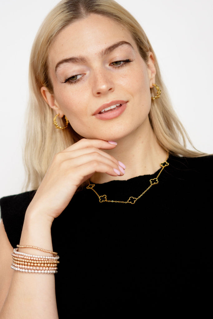 18k Gold Black Clover Necklace