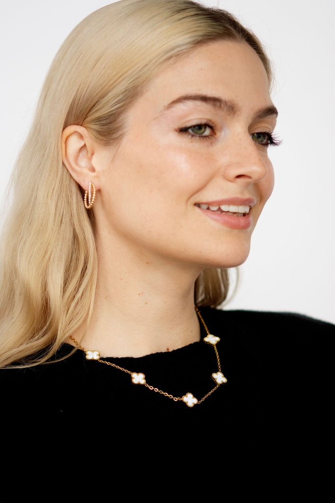 Gold Interwine Pearl Ball Cross Over Earrings