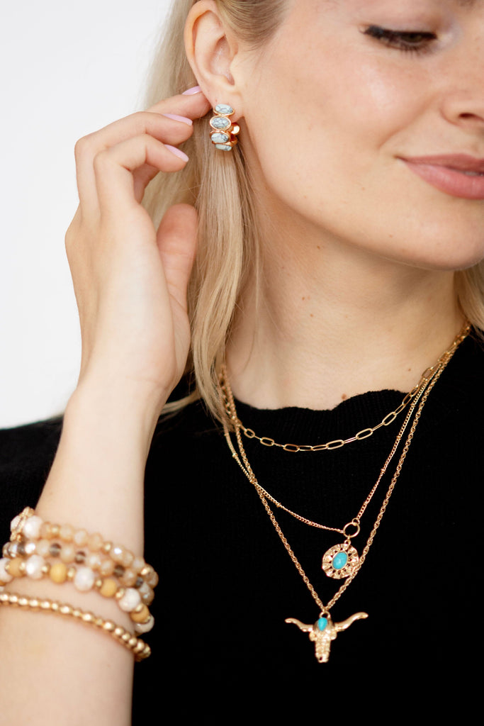 Turquoise Bull Head Circle Pendant Layered Necklace