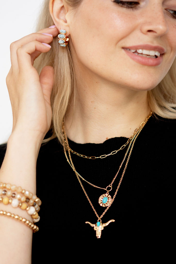 Oval Natural Stone Turquoise Hoop Earrings
