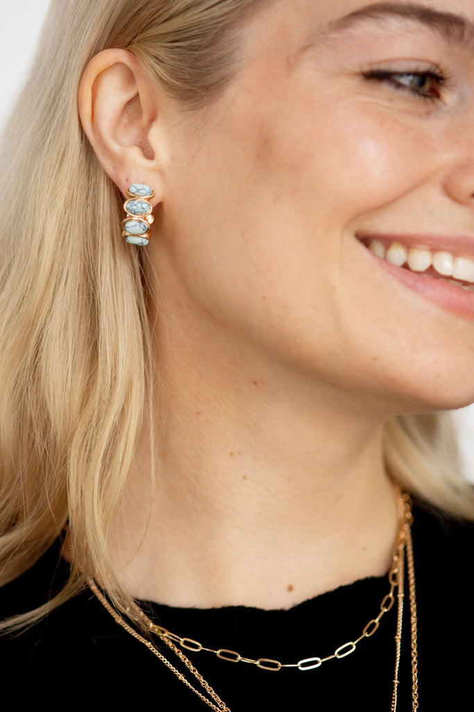 Oval Natural Stone Turquoise Hoop Earrings