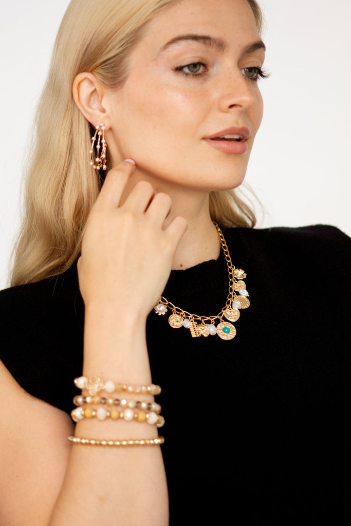 Triple Row Wire Pearl Hoop Earrings