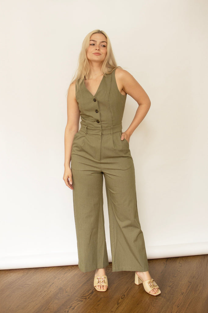 Olive Tailored Wide Leg Jumpsuit