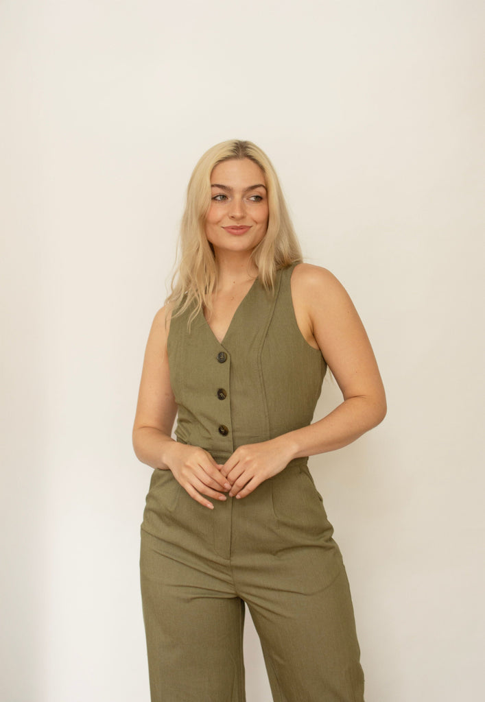 Olive Tailored Wide Leg Jumpsuit