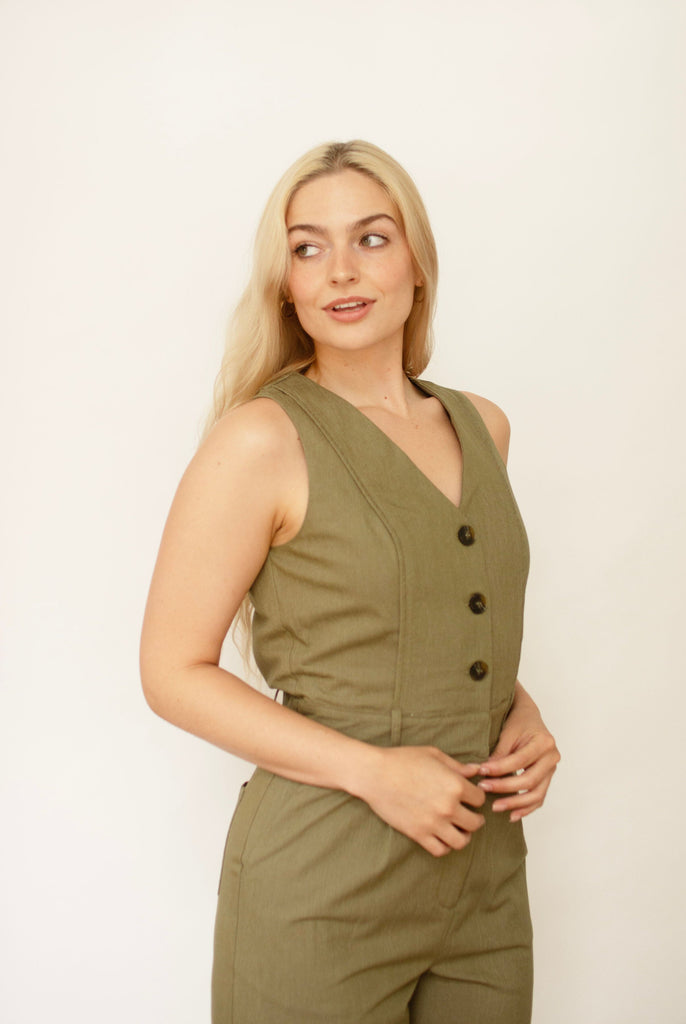 Olive Tailored Wide Leg Jumpsuit