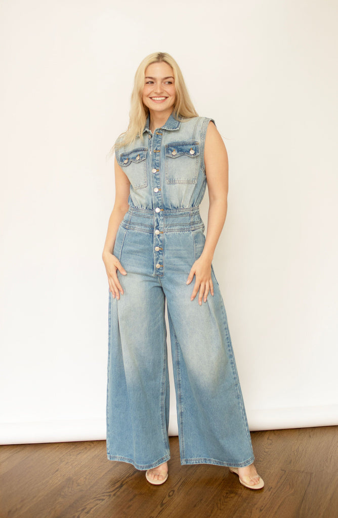 Denim Casual Wide Leg Jumpsuit