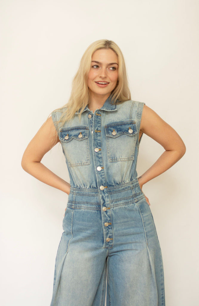 Denim Casual Wide Leg Jumpsuit