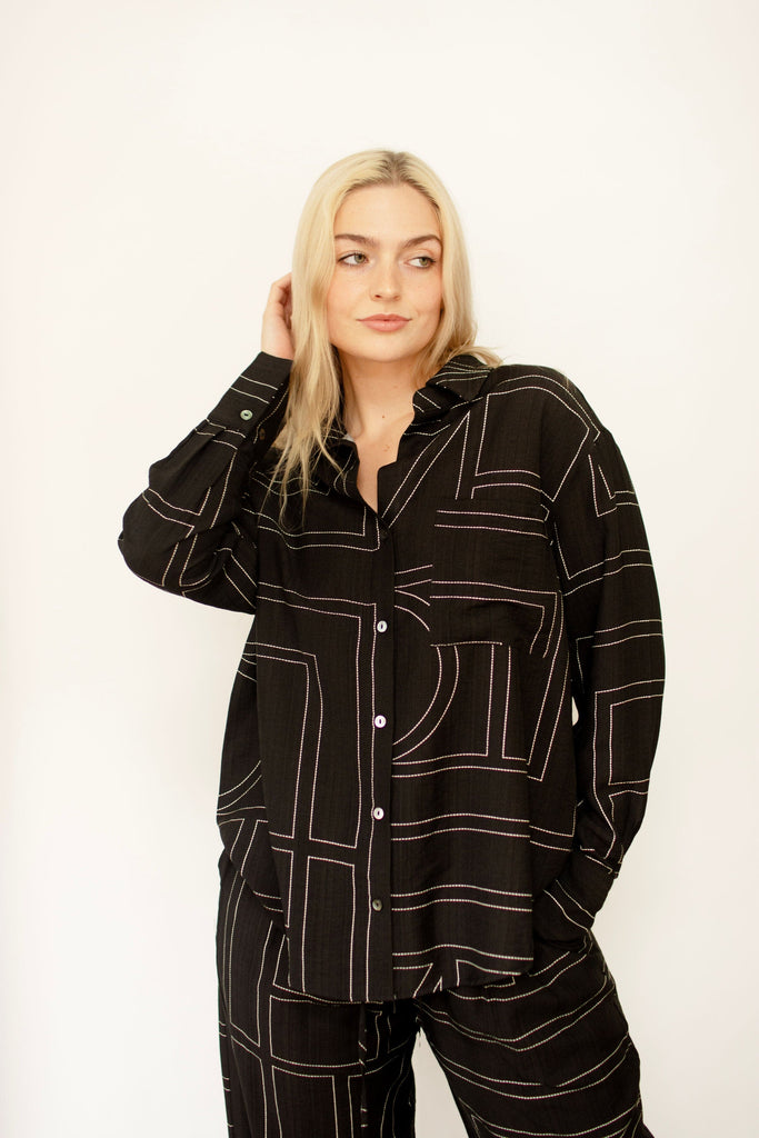 Black Print Relaxed Shirt