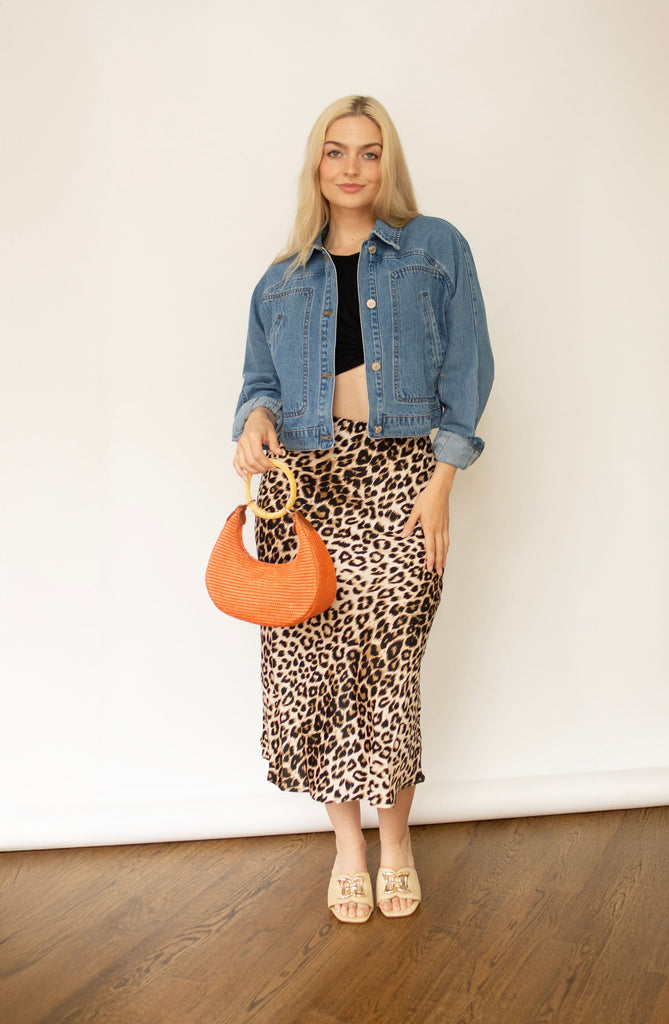 Leopard Satin Midi Skirt