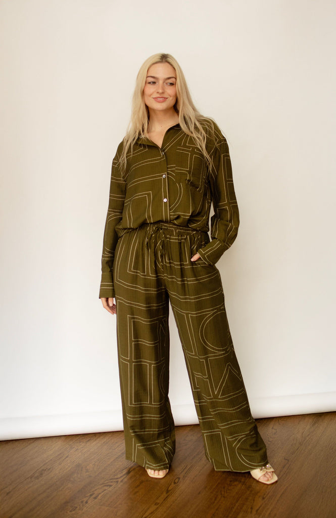 Olive Print Relaxed Pants